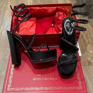 Rene Caovilla Black Spiral Strap Heels